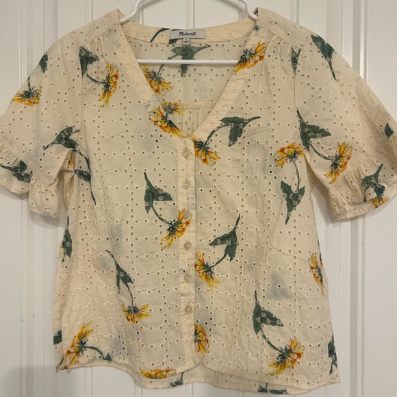 Madewell Eyelet Village Ruffle-Sleeve Shirt in Sunflower Scatter - Picture 5 of 8